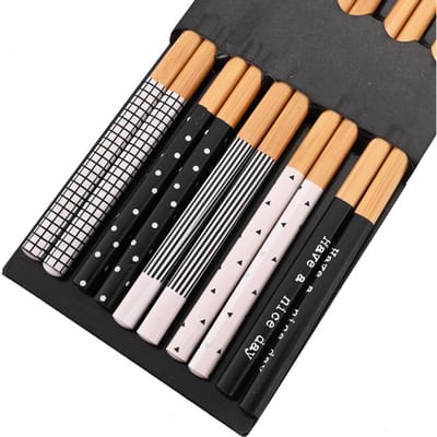5 paar Gezonde Eetstokjes Set Antislip Chinese Stijl Sushi Rijst Eetstokjes Bamboe Hout Keuken Tafelgerei Servies Set Cadeau black