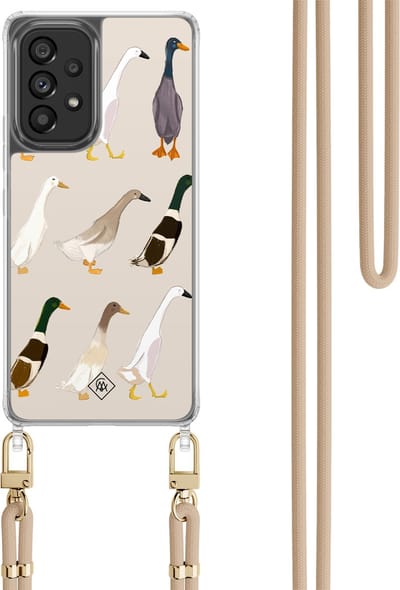 Casimoda® hoesje met koord - Geschikt voor Samsung A53 - Duck Life - Afneembaar koord - TPU/polycarbonaat - Bruin/beige