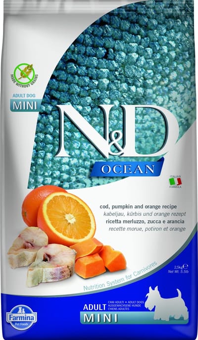 Farmina N&D Ocean Serie Kabeljauw en Pompoen Volwassen Kleine Hondenvoer 2,5 kg