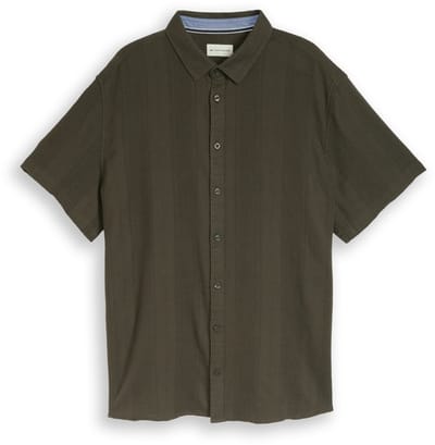 Tom Tailor - Plus Size - Korte mouwen overhemd van katoen - Maat 2XL - deep leaf green
