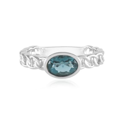 Cavill - Verstelbare Zilveren Ring 925 Sterling Platina - Ovale Petroleumkleur Fluoriet 0,96 ct - Bezel Zetting - Edelsteen Ring Dames - Modern Design