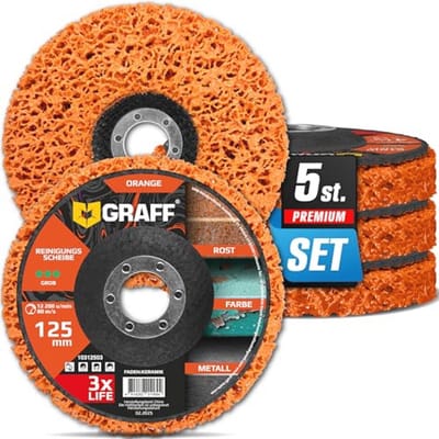 Schoonmaakdiscs 125 mm voor Haakse Slijper - Grof Schuurdiscs voor Metaal, RVS, Verf en Roestverwijdering - 5 Stuks