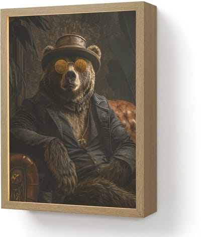 Wandlamp 30x40 cm - Oplaadbaar - Beer - Bruin - Pak - Hoed - Wandlampen binnen woonkamer - Slaapkamer lamp - Decoratieve nachtlamp - Vloerlamp draadloos