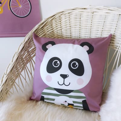Sierkussen Panda 40x40 tweezijdig paars met rits inclusief vulling voor kinderkamer