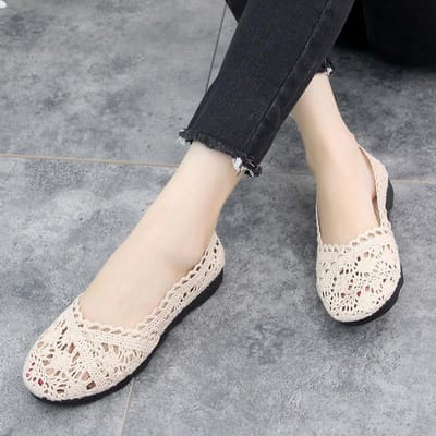 Dames Ademende Mesh Enkelschoenen Dames Kant Holle Zachte Zool Schoenen Platte Pea Schoenen Zwanger Comfortabel Ademend Bonenschoenen Schoeisel 39 white
