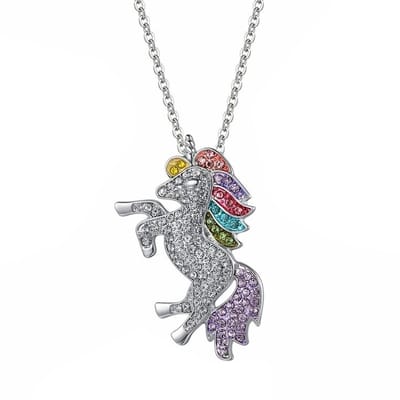 Fako Bijoux® - Kinderketting Met Hanger - Eenhoorn / Unicorn - Crystal - Kinderketting - Zilverkleurig