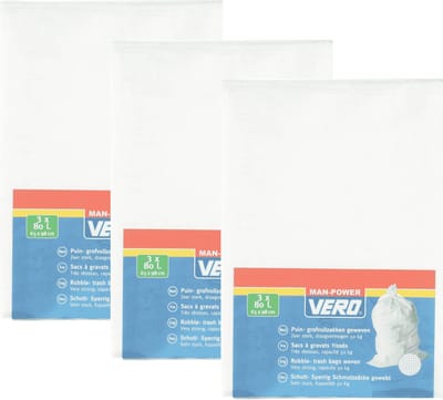 Vero Grofvuil Afvalzakken - 12x - 80 liter - 65 x 98 cm - geweven - extra stevig - wit - Tuin/bouw afvalzakken
