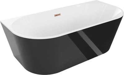 Mexen Oval vrijstaande wandbadkuip 180 x 80 , wit/zwart, overloop rozen goud - 52671808075-60