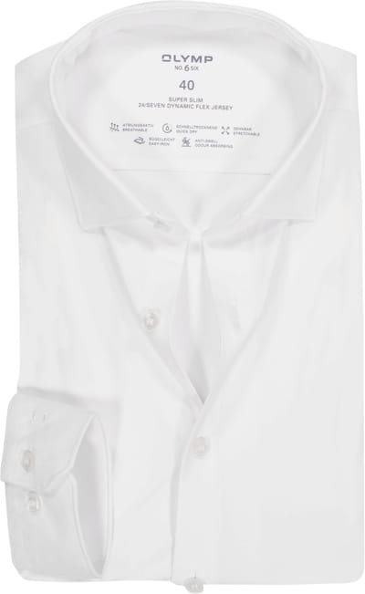 OLYMP 24/7 No. 6 Six super slim fit overhemd - tricot - wit - Strijkvriendelijk - Boordmaat: 39 (EU maat: M)