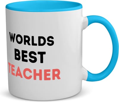 Akyol - worlds best teacher koffiemok - theemok - blauw - Docent - de beste leraar/lerares - juf - meester - verjaardagscadeau - verjaardag - cadeau - afscheidscadeau - geschenk - leuke cadeau - kado - gift - juffendag - meesterdag - 350 ML inhoud