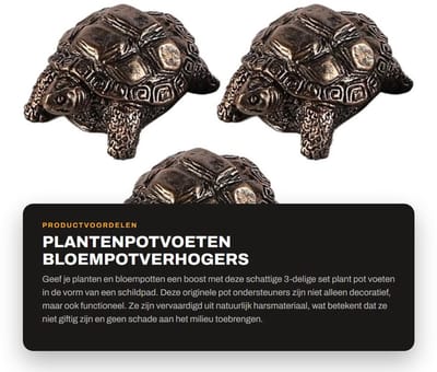 Dailygoods- Plantenpotvoeten 3 stuks - Hars - Decoratieve Dierenvorm - Schildpad - Ondersteuning - Luchtstroom en Drainage - Plantenbaksteunen