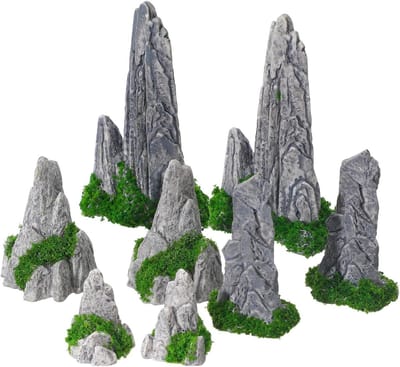Miniatuur Bergdecoratie Set van 8 Stukken - Zen Tuin Accessoires voor Bonsai en Terrarium, Micro Landschap Decoratie en Rockery Ornamenten