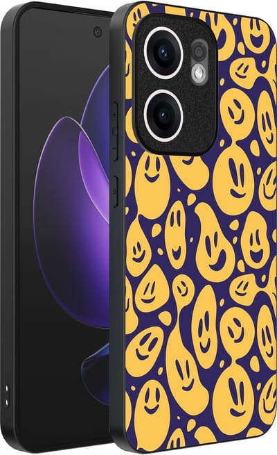 Smartphonica Telefoonhoesje Geschikt voor Oppo Reno 13F met smiley opdruk - TPU backcover case emoji design - Paars Geel geschikt voor Oppo Reno 13F