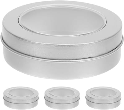4-delige ronde metalen opbergdoos met doorzichtig deksel, duurzame blikken voor koekjes en kleine onderdelen, stabiele ronde opslagoplossing voor thuis en kantoor