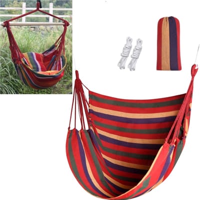 1-delige set - Canvas hangstoel - Geschikt voor binnen en buiten - Relaxte hangstoel - Terrasschommelstoel - 120*150 cm - Voor ontspanning in huis, tuin en buiten - Rode strepen