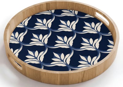 Dienblad rond 40x40 cm - Schootdienblad hout - Modern - Ontwerp - Blauw - Borrelplank rechthoek - Plateau houten dienbladen
