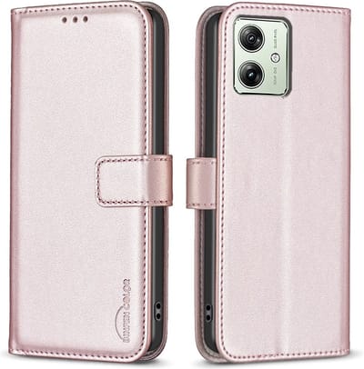BINFEN Hoesje - Geschikt voor Motorola Moto G54 Hoesje - BINFEN Color Book Case - Rose Gold