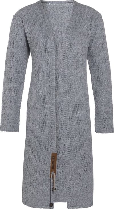 Knit Factory Luna Lang Gebreid Vest Licht Grijs - Gebreide dames cardigan - Lang vest tot over de knie - Lichtgrijs damesvest gemaakt uit 30% wol en 70% acryl - 36/38