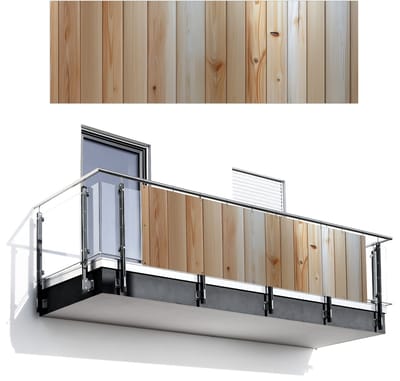 Balkonscherm 300x100 cm - Balkonposter Hout - Planken - Licht - Balkon scherm decoratie - Balkonschermen - Balkondoek zonnescherm