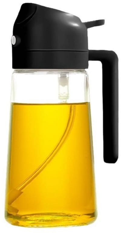 TOVBMUP Olijfolie Sprayer - 470 ml - 2-in-1 Dispenser en Spray - Oliedispenser - Olieverstuiver - Cooking & Bakspray - Olie Dispenser - Keukenspray - BBQ Spray - Geschikt Voor Olijfolie en Azijn - Geschikt Voor Keuken, Barbecue - Zwart