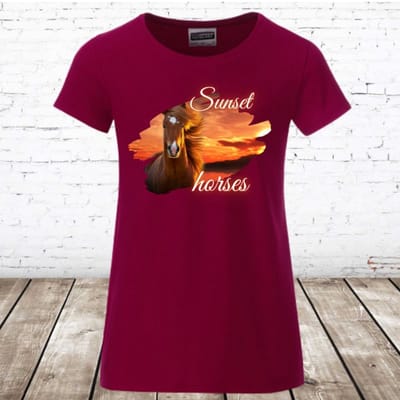 Meiden shirt met paardenprint - Rood - 158/164