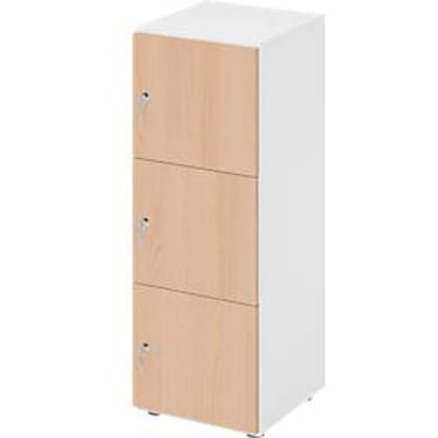 Lockerkast Topas Line, 3 x ordnerhoogte, 3 compartimenten, cilinderslot, B 400 x D 420 x H 1100 mm, wit/eiken