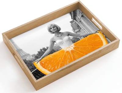 Dienblad hout 40x30 cm - Schootdienblad - Sinaasappel - Eiffeltoren - Vrouw - Borrelplank rechthoek - Plateau dienbladen