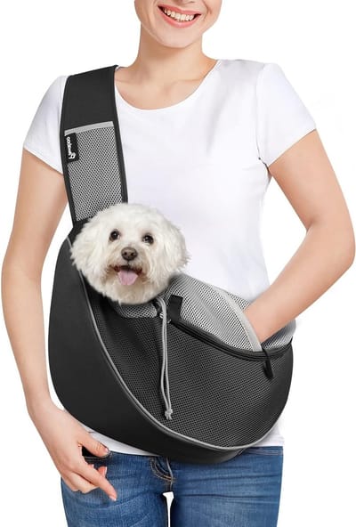 Handvrije Draagtas voor Honden, Ademend Mesh Puppy Draagzak met Rits en Verstelbare Schouderband, Ideaal voor Buitenactiviteiten en Comfortabel Transport van Honden, L, Zwart