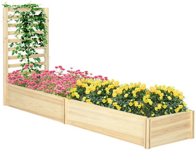 uJOY Houten plantenbak - Met aparte vakken - Met rooster voor klimplanten - Dennenhout - 2 plantenbakken - 230x60x110cm