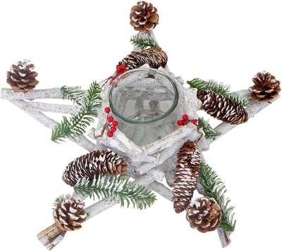 Adventskrans ster, kerstdecoratie tafeldecoratie, hout met kaarsenpot 40x40x12cm wit-grijs