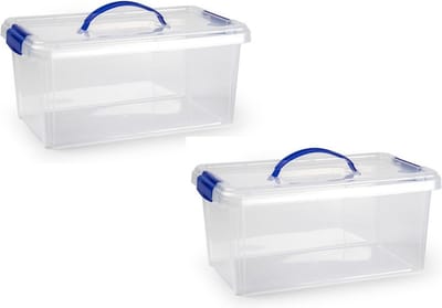 Flastic Forte Opslagbak - 2x stuks - met deksel - 10 liter - transparant - Opbergbakken - 38,5 x 23 x 17,5 cm