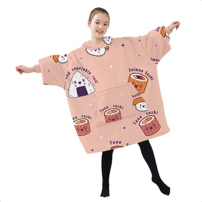 JAXY - Hoodie Deken Kinderen - Fleece Deken Met Mouwen - Snuggle Hoodie - Hoodie Kids - 1150 gram - Sushi Roze