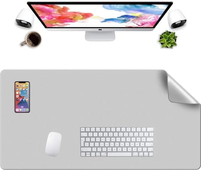 Bureaulegger - Muismat bureau - Bureau organiseren - Dubbelzijdig kunstleer - 900 x 450 mm - Lichtgrijs