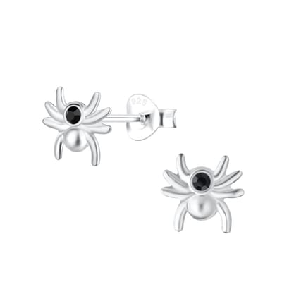 Joy|S - Zilveren spin oorbellen - 8 mm - zilver met zwart kristal