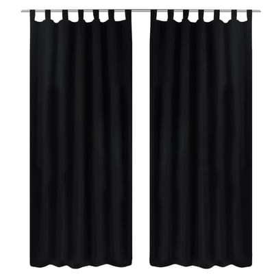 vidaXL - Micro-Satijnen - Gordijnen - met - Ringen - 140 - x - 245 - cm - 2 - stuks - (Zwart)