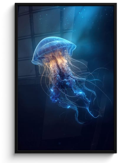 Poster in lijst - Fotolijst 80x120 cm - Posters - Kwal - Lichtgevend - Tentakels - Blauw - Posterlijst zwart - Decoratie - Wanddecoratie woonkamer - Muurdecoratie slaapkamer