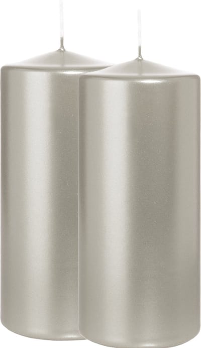 Wiedemann Cilinderkaars/stompkaars - 2x - metallic zilver - 15 x 7 cm - 63 branduren - zuilkaarsen