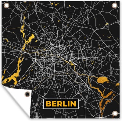 Tuin poster Berlijn - Duitsland - Plattegrond - Kaart - Stadskaart - Goud - 200x200 cm - Tuindoek