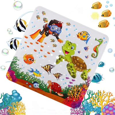 Douchemat antislip douche badmat kind en baby - duiker schildpad vissen oceaan onderwater - anti slip mat - baby's kinderen - antislipmat - prachtig kinderbadmat babybadmat douchemat badkamer - wasbaar