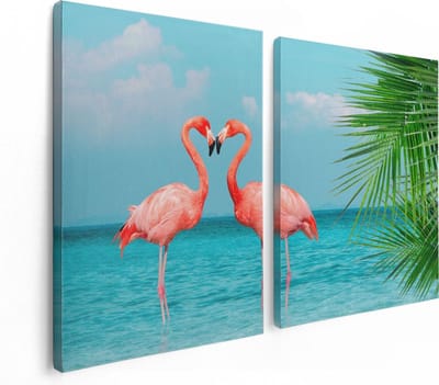 Artaza Canvas Schilderij Tweeluik Twee Flamingo's in een Hart Vorm in het Water - 120x80 - Foto Op Canvas - Canvas Print