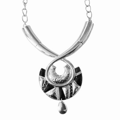 Moderne metalen ketting- Kiara- zilverkleur-zwart