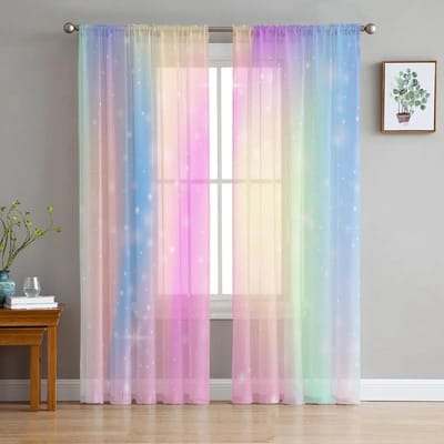 Slaapkamer Transparante Gordijnen Sterrenhemel Regenboog Stippen Woonkamer Keuken Raamgordijnen Tuinterras Balkon Slaapkamer Transparante Gordijnen 135W x 137H(cm)