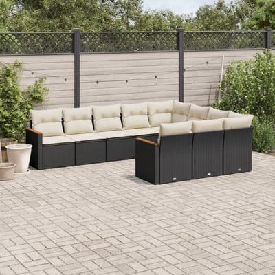 vidaXL - 10-delige - Loungeset - met - kussens - poly - rattan - zwart
