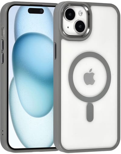 UNIQ Accessory Back Cover - Geschikt voor iPhone 15 & 14 Plus - Grijs - MagSafe-compatibel - Schokabsorberend