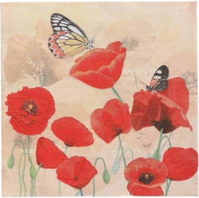 10x 20 Servetten 3-laags 1/4 vouw 33 cm x 33 cm Poppy Flowers