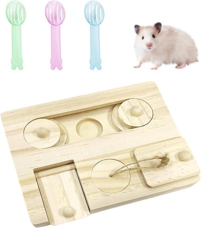 Hamster Houten Feeder - Voedsel Dispenser - Interactief Voeren - Natuurlijke Omgeving - 1 Feeder 3 Schoppen - Logkleur