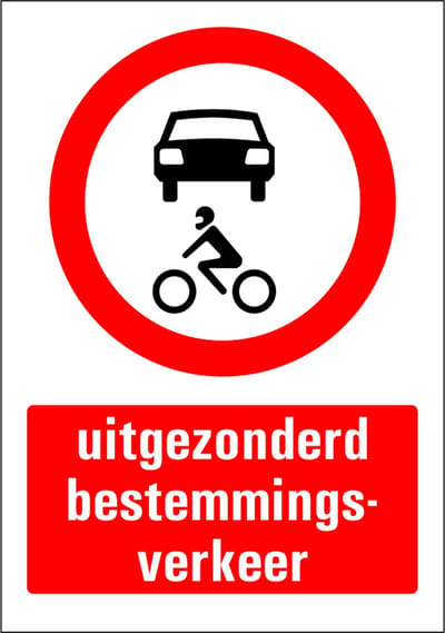 Uitgezonderd bestemmingsverkeer sticker 210 x 297 mm