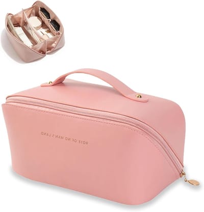 Grote Capaciteit Make-up Tas voor Vrouwen, Waterdichte Toilettas, Draagbare en Opvouwbare Make-up Organizer in Roze