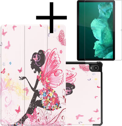 Hoes - Geschikt voor Lenovo Tab P11 Plus - Met Screenprotector - Trifold Bookcase - Hard Cover - Hardcover Book Case - Tablet Hoesje - Elfje