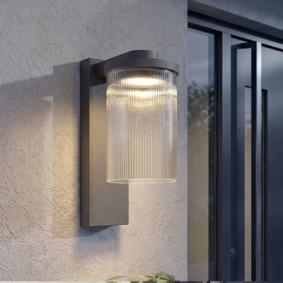 Lucande LED buiten wandlamp Beelia, antraciet, geribbeld